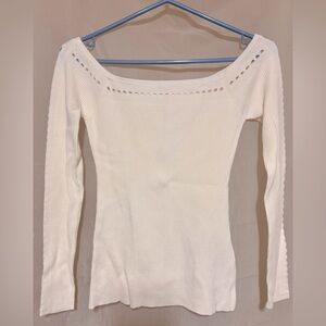 Guess-Cream Knit On The Shoulder Top-W/ Small Square Cut Outs On Neckline & Arms